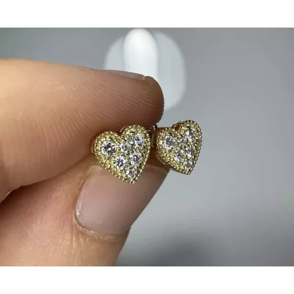 1 CT Round Cut Simulated Diamond Heart Stud Earrings Gold Plated sterling silver