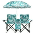 thumbnail image 2 of Zimtown Two Seat Beach Chair, Outdoor Folding Chairs, Portable Fishing Chair with Umbrella, Green Coconut Tree With Bag, 2 of 8