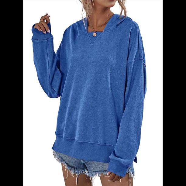 Sudadera de Larga para Mujer, Holgada, para Hacer Ejercicio, para Salir, Informal, con Capucha Azul Elegante M