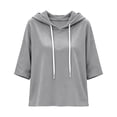 thumbnail image 4 of TZZQ 3/4 Sleeve Hoodie Sweatshirts for Women Drawstring Hood Oversized Pullover Sweatshirt Comfort Plain Long Sleeve Pullover Tops Plus Size Cute Basic Lightweight Hoodie Sweatshirts Grey S, 4 of 7