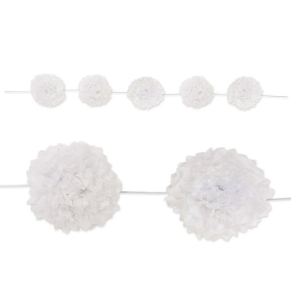 Beistle Pack of 6 Bright White Decorative Tissue Flower Garland Decoration 8’