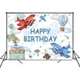 thumbnail image 2 of Airplane Birthday Perfect Backdrop Adventure Theme Boy Birthday Party Decorations Background Airplane Happy Birthday Banner Photo Booth Props, 2 of 4