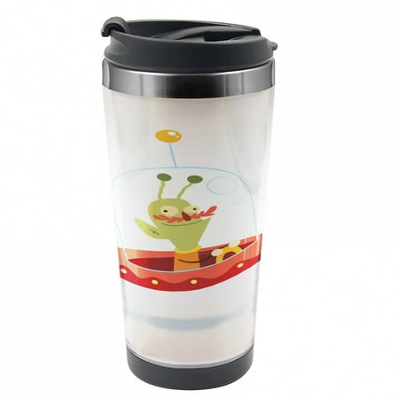 

Astronaut Travel Mug Alien Character Steel Thermal Cup 16 oz by Ambesonne