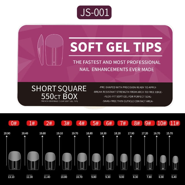 WEGOTTA- 550 Piezas Puntas de Uñas Postizas de Gel Cuadradas Cortas Transparentes,Tips para Uñas Acrilicas para Polygel,Tips de Soft Gel para Uñas Salón y Uso Doméstic