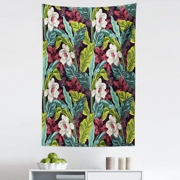 Plant Tapestry, Exotic Nature Depicting Image of a Drawing with Vibrant Colored Leaves Botanical, Fabric Wall Hanging Decor for Bedroom Living Room Dorm, 5 Sizes, Multicolor, by Ambesonne