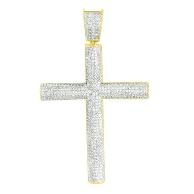 Design Cross Charm - Mens Gold Finish Cross Pendant Cylinder Design Lab Created Cubic Zirconia Iced Out Rapper Charm