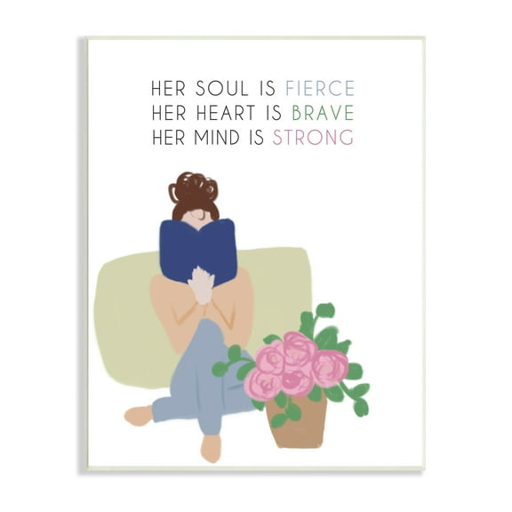 Stupell Industries Her Soul is Fierce Motivational Phrases Woman Reading Book Inspirational Painting Unframed Art Print Wall Art, 10 x 15