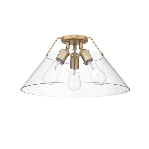 3306-3FM BCB-CLR-Golden Lighting-Orwell - 3 Light Flush Mount-9.25 Inches Tall and 18.75 Inches Wide-Brushed Champagne Bronze Finish-Clear Shade Color