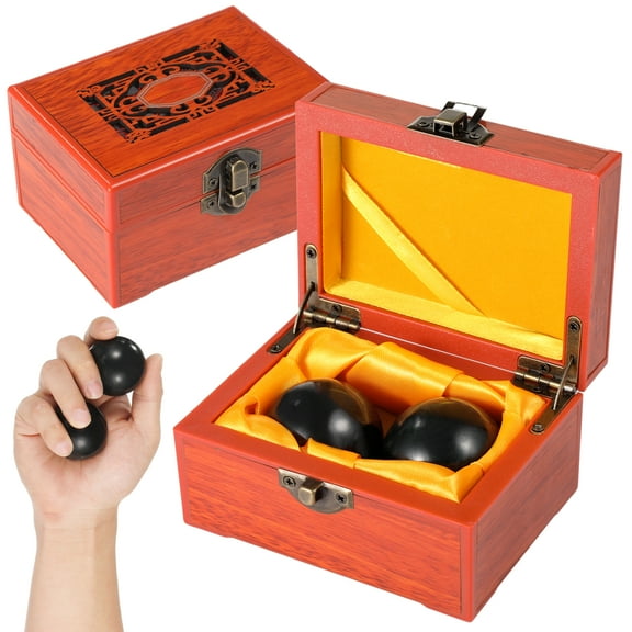 2 PCS Hand Exercise Balls, 1.5 in Natural Black Stone Exercise Balls, Baoding Balls, Practice Handballs with Storage Case, Hand Grip Fitness Balls, Hand Massager Balls