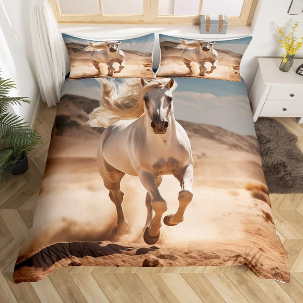Funda de edredón Queen Size, Galloping Horse Juego de cama infantil Regalos de caballos para