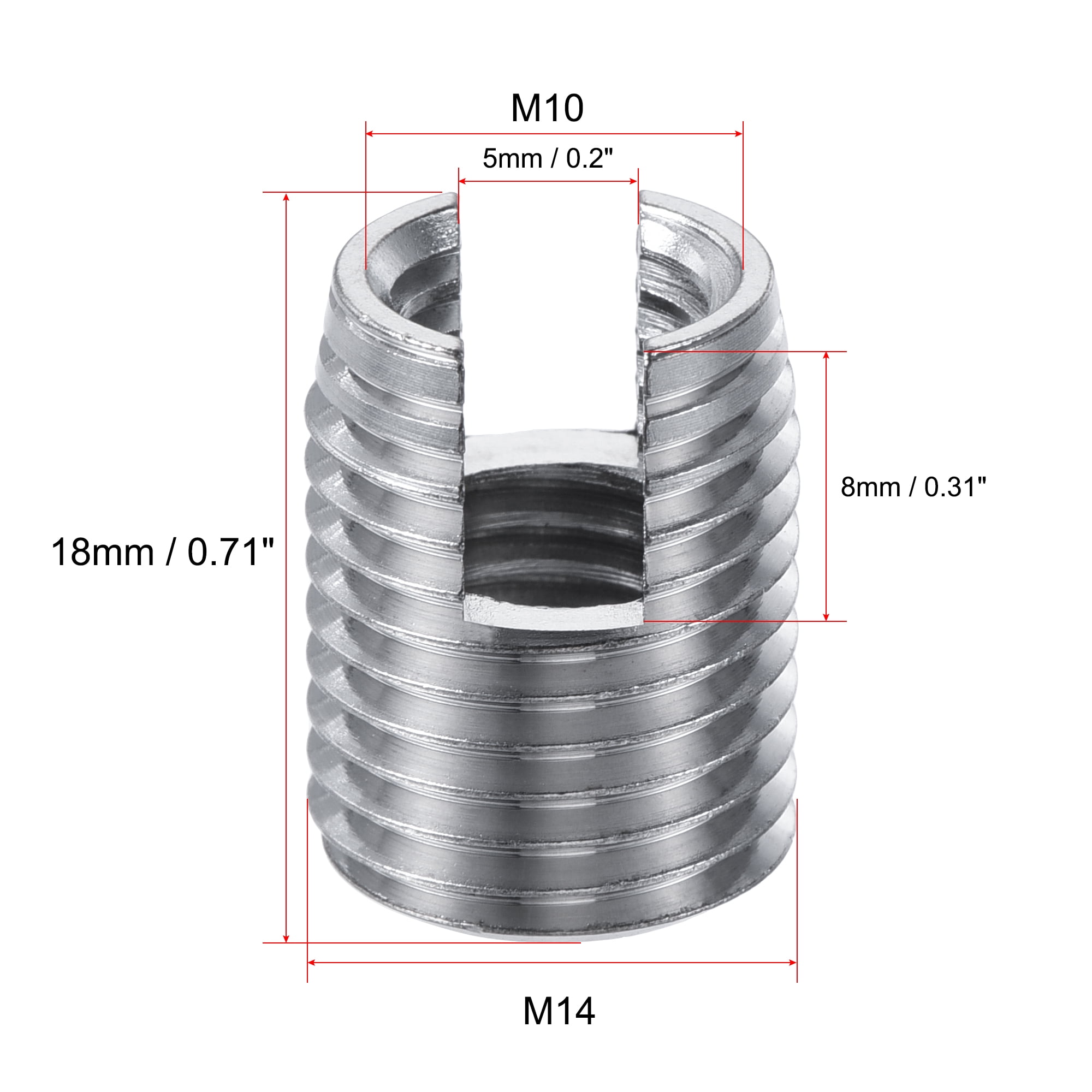 M10 M14x18mm Threaded Inserts Carbon Steel Nickel Plated Silver 10