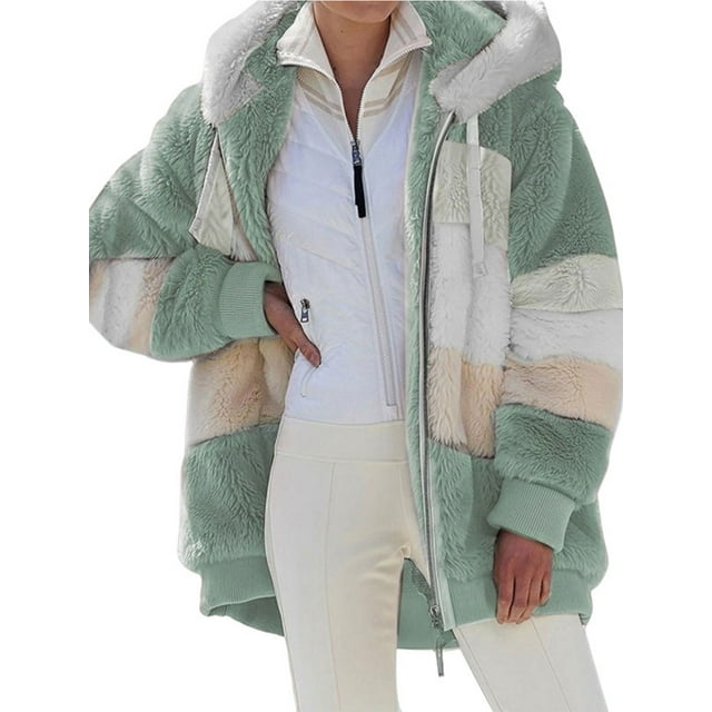 Innerwin Jacket Long Sleeve Women Coat Winter Warm Patchwork With Pockets Outwear Green S