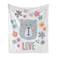 thumbnail image 1 of Polar Bear Soft Flannel Fleece Throw Blanket, Funny Doodle Bear Face with Funny Spring Flowers Kids Nursery Hand Drawn Art, Cozy Plush for Indoor and Outdoor Use, 60" x 80", Multicolor, by Ambesonne, 1 of 6