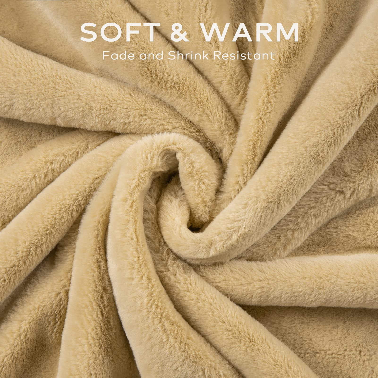 Phantoscope Faux Rabbit Fur Fleece Throw Blanket, Ultra Soft Warm Blanket for Couch and Bed, Beige, 50 x 60 in