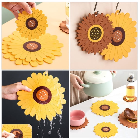 Amosfun 2Pcs Sunflower Table Mat Waterproof PVC Place Mat Heat Resistant Anti Slip Decor