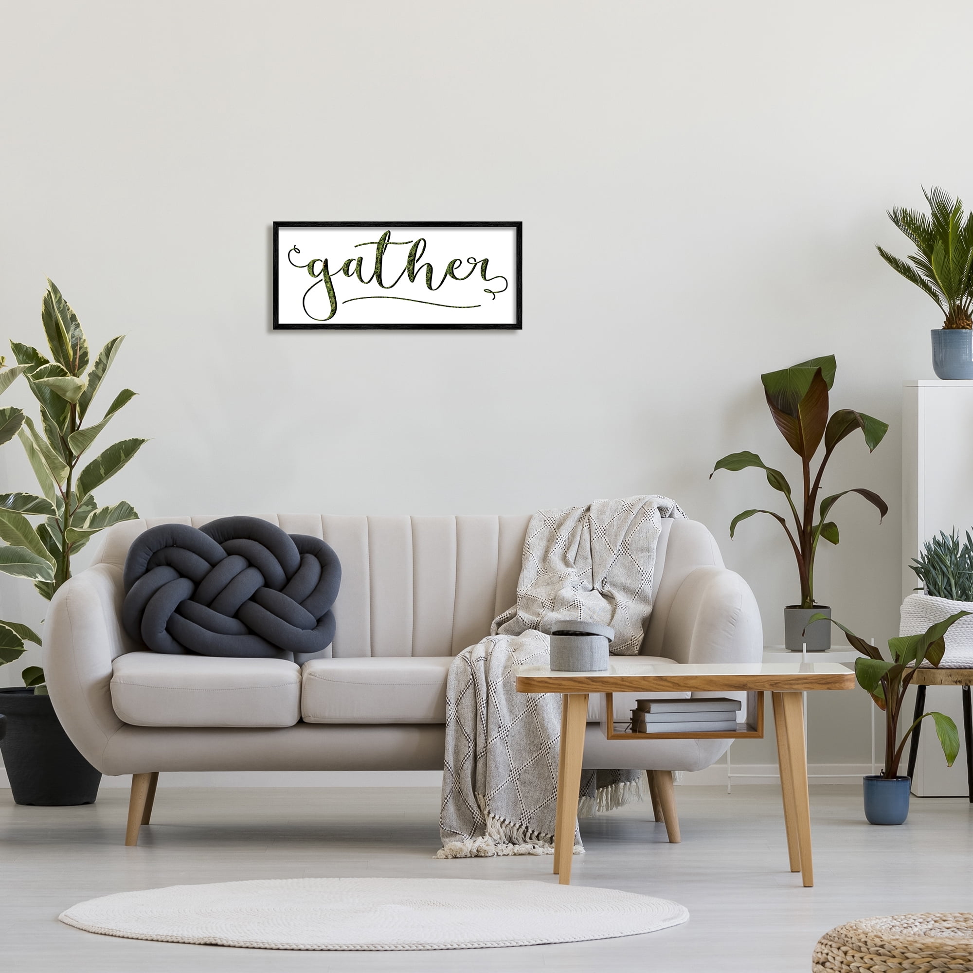 Stupell Industries Gather Sentiment Green Grass Pattern Script Typography Modern Painting Black Framed Art Print Wall Art, 10 x 24, Design by Daphne Polselli