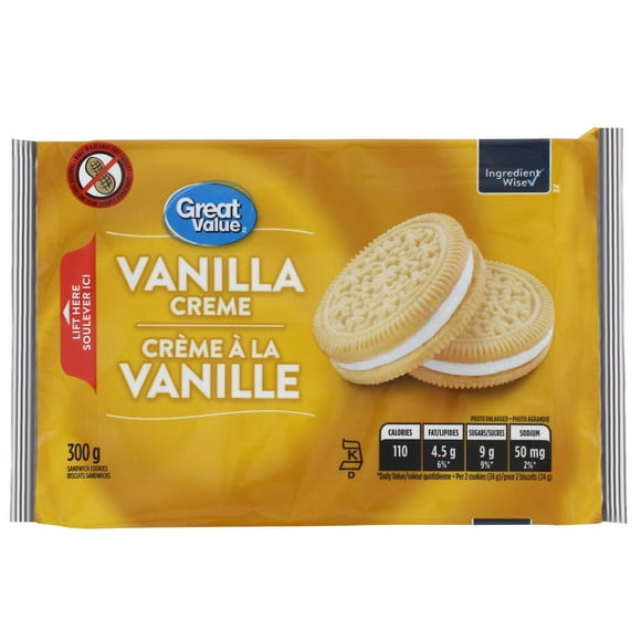 Great Value Vanilla Creme Sandwich Cookies, 300 g
