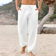 thumbnail image 2 of YOTMKGDO Mens Swim Trunks, Mens Pants Casual, Mens Casual Solid Color Cotton and Linen Lace Up Pants Bloomers Pants Pantalones De Hombre, White XL, 2 of 6