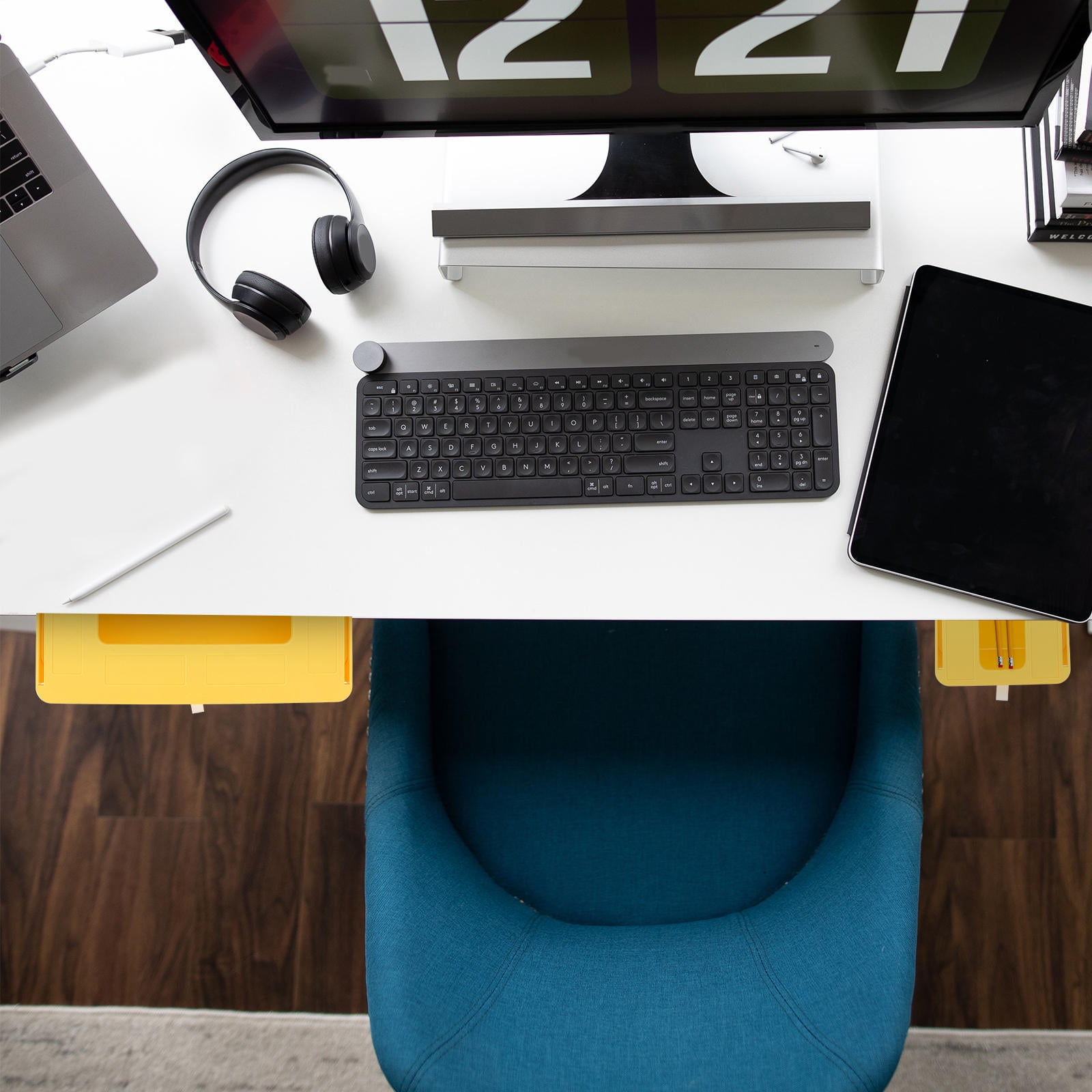 FOMIYES 2-Pack Yellow Under Desk Storage Drawers for Office Supplies, Desktop Organization, and Small Item Storage