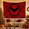 thumbnail image 3 of Large Black Bat Over Red Crest with Scrollwork, Dramatic Gothic for Dark Art Enthusiasts, Dark Fantasy Decor Halloween Gift Tapestry Wall Hanging for Bedroom and Dorm, 3 of 7