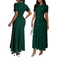 thumbnail image 2 of Women'S Crew Neck Dress Button Down Dresses Long Bodycon Knit Dress Dark Green S, 2 of 7