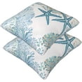 thumbnail image 3 of Coastal Beach Pillow Covers 18x18 Set of 2, Ocean Themed Seashell Coral Starfish Throw Pillow Covers Outdoor Decorative Pillow Case Beach Throw Pillows Covers (Seashell Coral Starfish, 18x18), 3 of 6