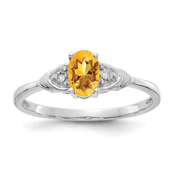 14K White Gold Ring Band with Stones (11) November Citrine Oval Yellow Diamond Round