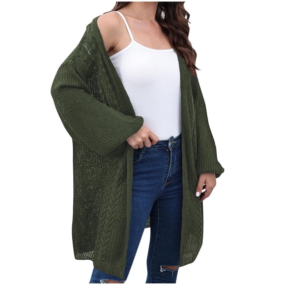 UYISJ Women's Fall Waffle Knit Sweaters Batwing Long Sleeve Cardigan Loose Open Front Sweater Coat Casual Solid Color Tops Green Free Size