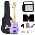 thumbnail image 1 of WINZZ Kit de guitarra eléctrica para principiantes de 30 pulgadas, mini guitarra eléctrica portátil con amplificador, estuche, cuerdas adicionales, púas, correa, cable y llave, color morado especial, 1 of 5