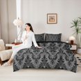 thumbnail image 5 of Homewish Vintage Damask 7-Piece King Bedding,Boho Sugar Skull King Bed in a Bag,Gray,Black Reversible, 5 of 8