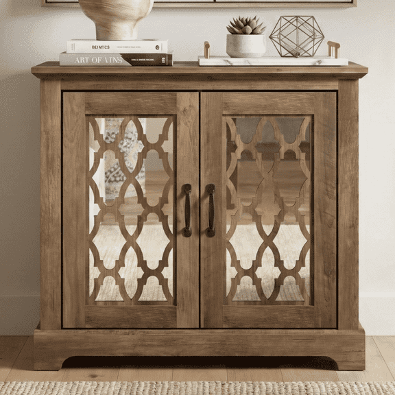STYLIVIA 2 Door Mirrored Accent Cabinet with Adjustable Shelf 32" H