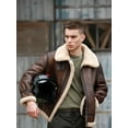 thumbnail image 2 of New Fashion Male Motorcylist Biker Coat Vintage Style Men's Natural Genuine Leather Jacket Real Sheepskin Shearling Thick Wool Liner Brown Plus Size for Weight Over 100kgs,58,Brown, 2 of 8