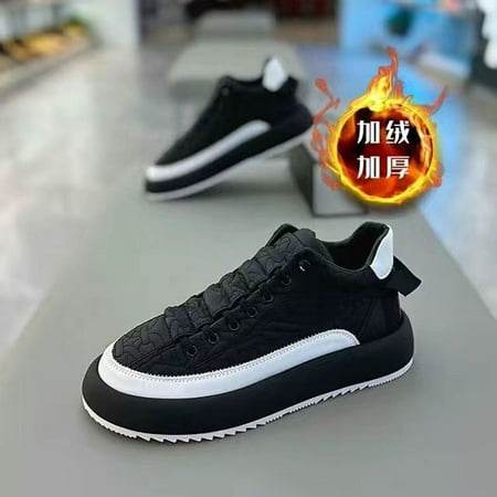

NAYUKA Sneakers Casual Men Winter Plush Board Shoes Fashion Microfiber Leather Breathable Height Increased Flat Platform Running Shoes