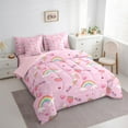 thumbnail image 3 of Homewish Cute Watercolor Rainbow 7 Pieces Bedding Comforter Set,Sweet Starwberry Ice Cream Full Bedding Set,Pink Kawaii Daisy Fitted Sheet Flat Sheet For Princess,Ultra Soft Home Decor Reversible, 3 of 8