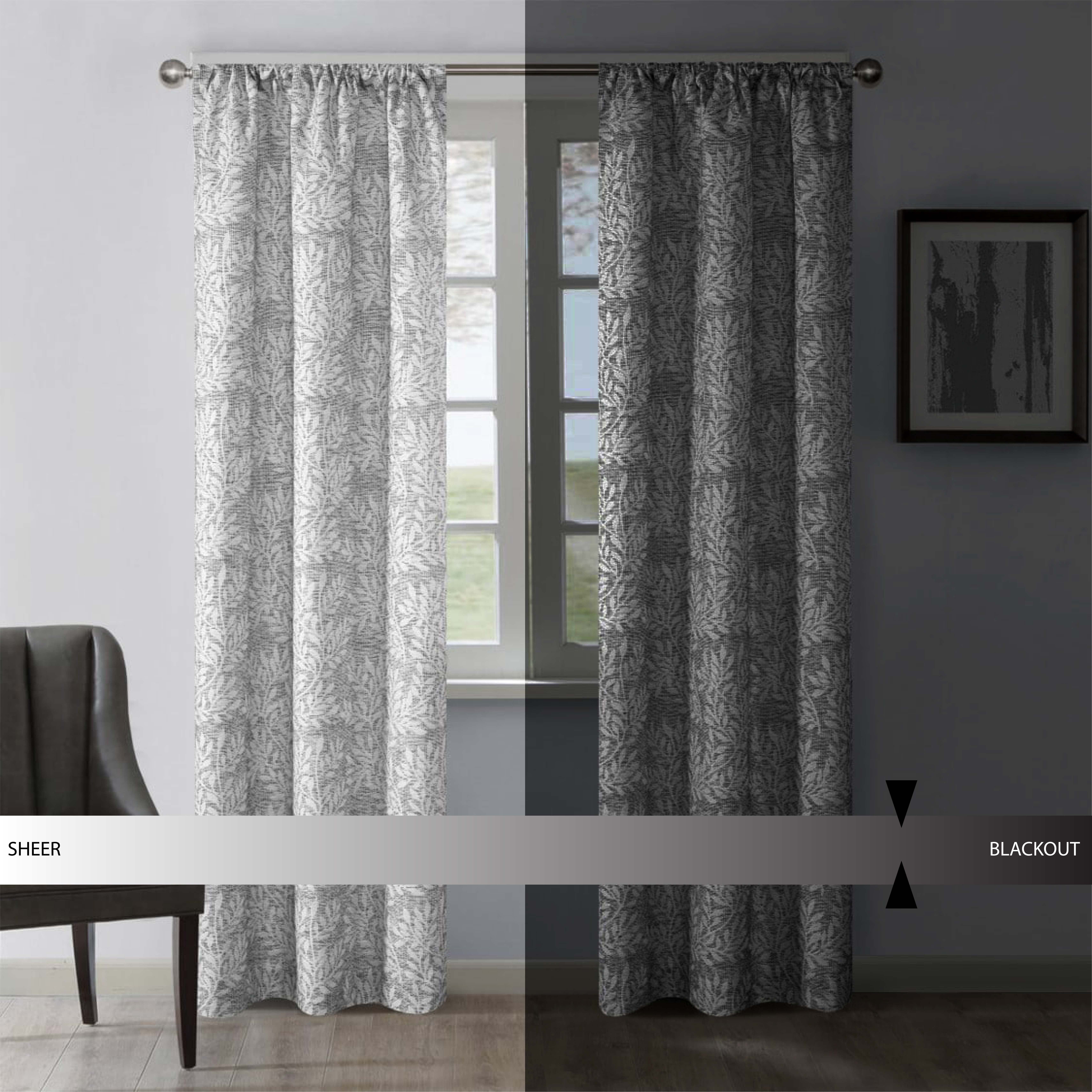 (2 pack) Mainstays Jacquard Blackout Panel Pair, Set of 2 Curtains, Silver Botanical, 37'' W x 84'' L
