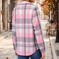 thumbnail image 5 of Hsovts Women Buffalo Plaid Flannel Shirt, Long Sleeve Button Down with Dual Chest Pockets Loose Fit Tartan Checkered Casual Outerwear for Fall Winter Camping Daily Streetwear Pink L, 5 of 5