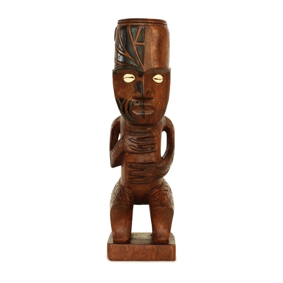 Handmade Wooden Primitive Tattoo Face Tribal Statue Sculpture Tiki Bar Totem Handcrafted Unique Gift Home Decor Accent Figurine Artwork Hand Carved