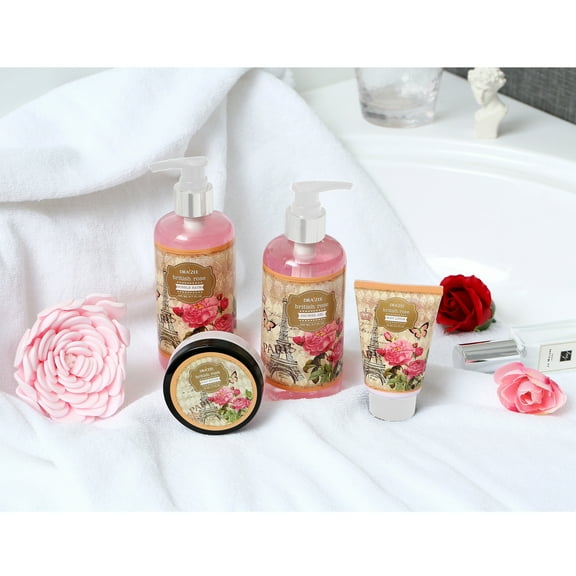 Draizee Set of 4 Heel Shoe Spa Gift Baskets  Rose, Cherry, Coconut, Lavender Scented 20 Pcs Bath Essentials Baskets