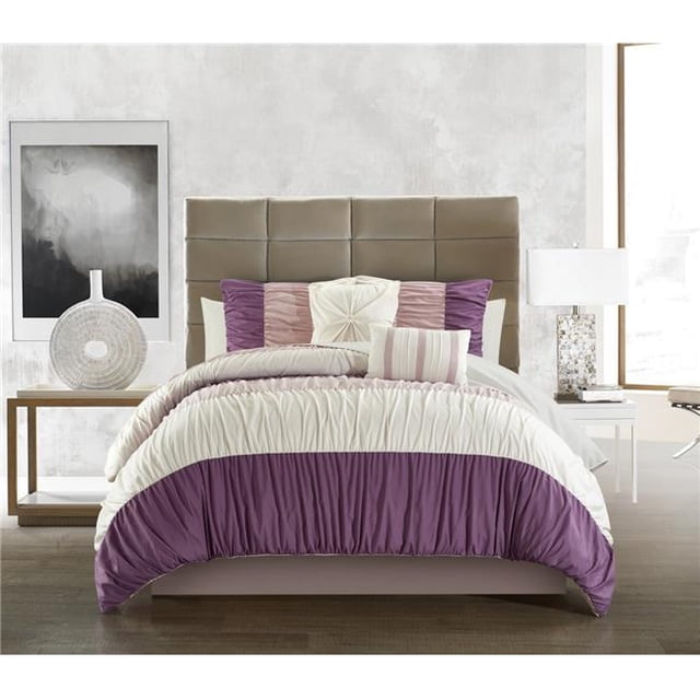Chic Home BCS25203-US 9 Piece Mae Comforter Set, Plum - Queen Size