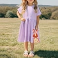thumbnail image 2 of Girls Dresses Kids Toddler Girls Summer Cotton Lace Dress Short Sleeve Tiered Swing Midi Casual Dresses Toddler Girl Dress Purple 2 Years-3 Years, 2 of 5