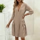 thumbnail image 2 of Vestido de Verano 3/4 Manga para las Mujeres Cuello en V Lino Vestido Suelto, Suelto Vestido Fluido para las Mujeres con Bolsillos Color Sólido, 2 of 7