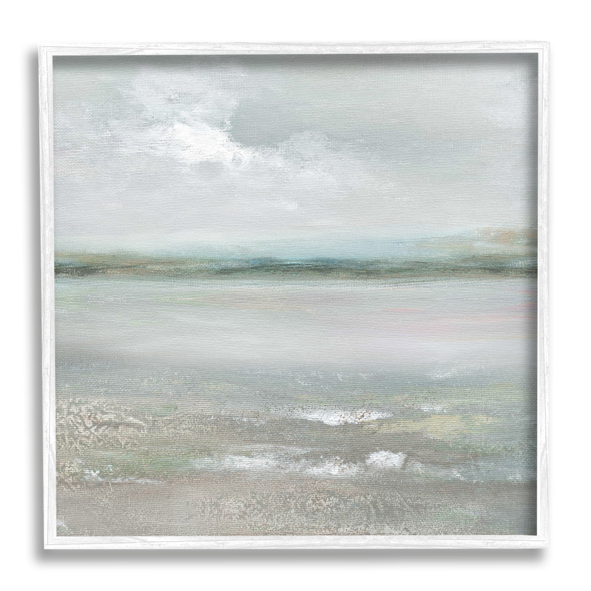Stupell Industries Foggy Abstract Beach Landscape Distant Mountains Clouds Painting White Framed Art Print Wall Art, Design by Nan