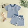 thumbnail image 2 of Gubotare Toddler Baby Boy Clothes 6 12 18 Months 2T 3T Summer Outfit Waffle Knitted Stripe Casual T-shirt Tops Shorts Sets Blue,Size 2-3 Years, 2 of 5