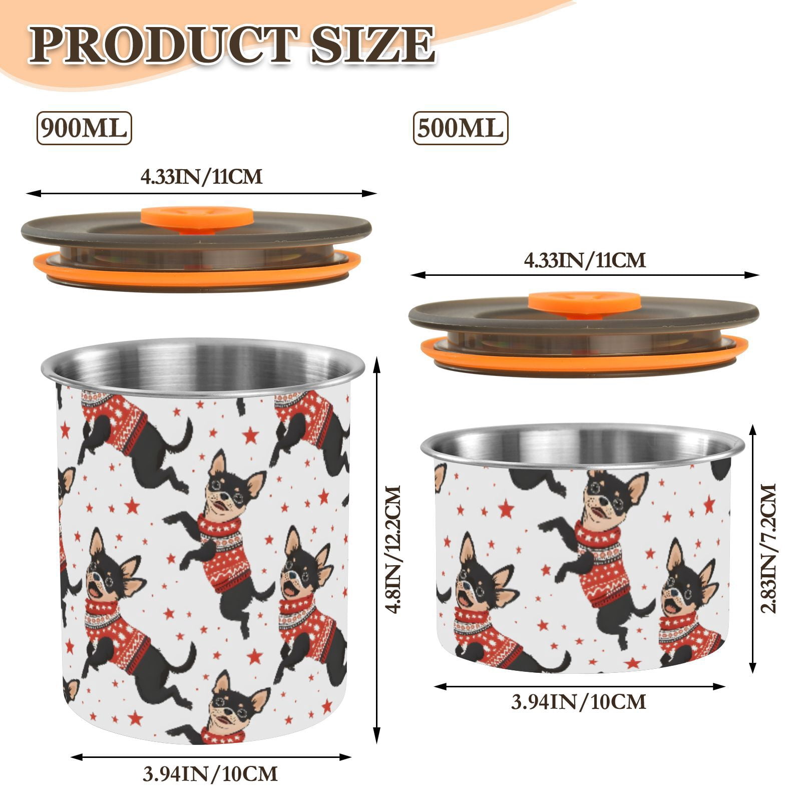 Cute Dog Puppy Chihuahua Airtight Coffee Bean Canister 30oz Food Storage Containers with Lids For Gournd, Tea, Sugar, Flour, Rice, Cereal, Candy Cookie Jar