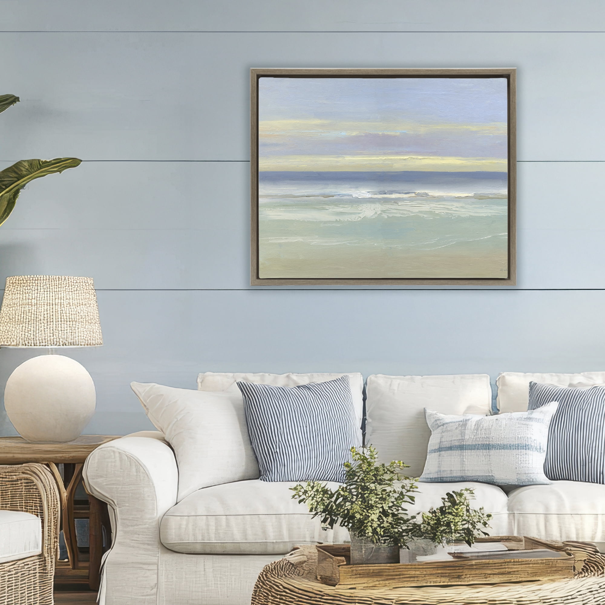 Stupell Industries Tranquil Coastal Morning Waves Brown Framed Floater Canvas Wall Art, design by Sally Swatland