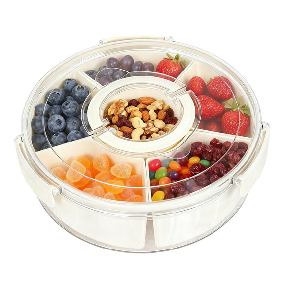 YOYTOO Snack Box Container Round 6 Compartment Divided Snackle Boxes Containers Lunch Box with Lids & Handles