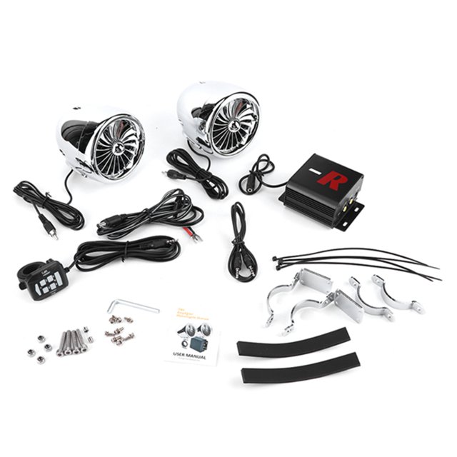 Altavoz para motocicleta M300 de 4 pulgadas, impermeable, ATV, Bluetooth, audio FM con amplificador de clase D incorporado de 300 W, cromado Jadeshay A