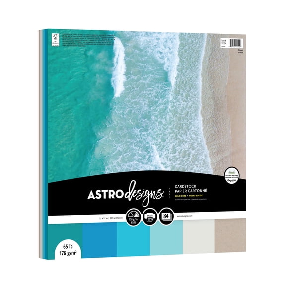 Astrodesigns Cardstock, Ocean Assortment, 12" x 12", 8.5" x 11", 65 lb./176 gsm, 84 Sheets (91794)