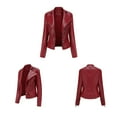 thumbnail image 2 of IROINNID Women's Faux Leather Jacket Notch Lapel Solid Color Long Sleeve Casual Slim Stand Zip Motorcycle Suit Belt Coat Jacket Tops, Red, 2 of 5