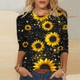 thumbnail image 3 of JTZGDY Floral Shirts for Women Plus Size 3/4 Lenght Sleeve Crewneck Graphic T-Shirts Trendy Oversized Basic Summer Tunic Blouse for Leggings Black#02 XXL, 3 of 6